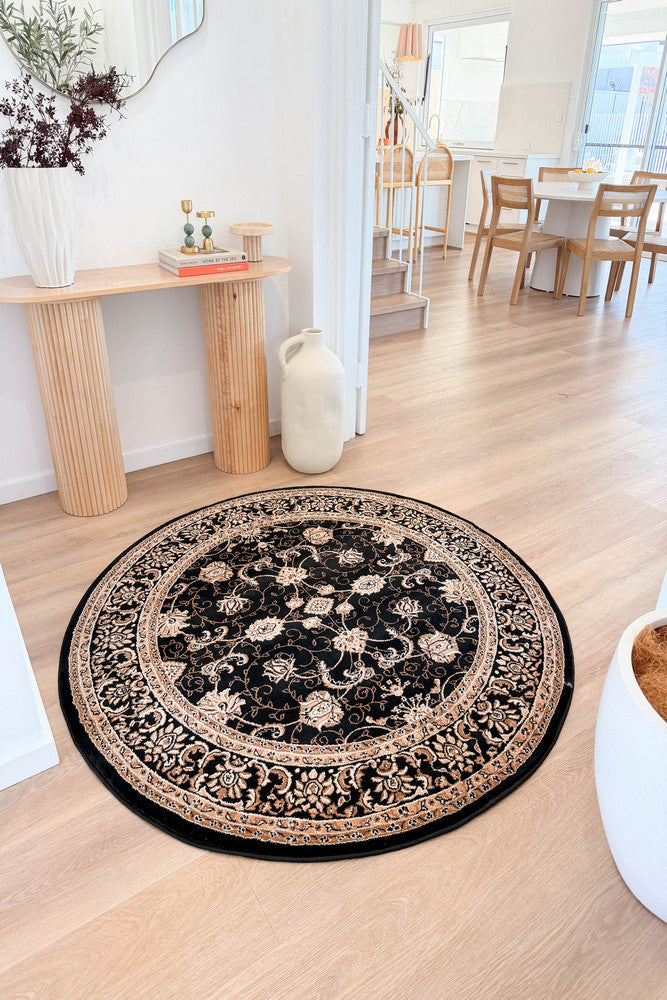 Riviera 84 Black - Black traditional rug from Vogue Rugs Australia