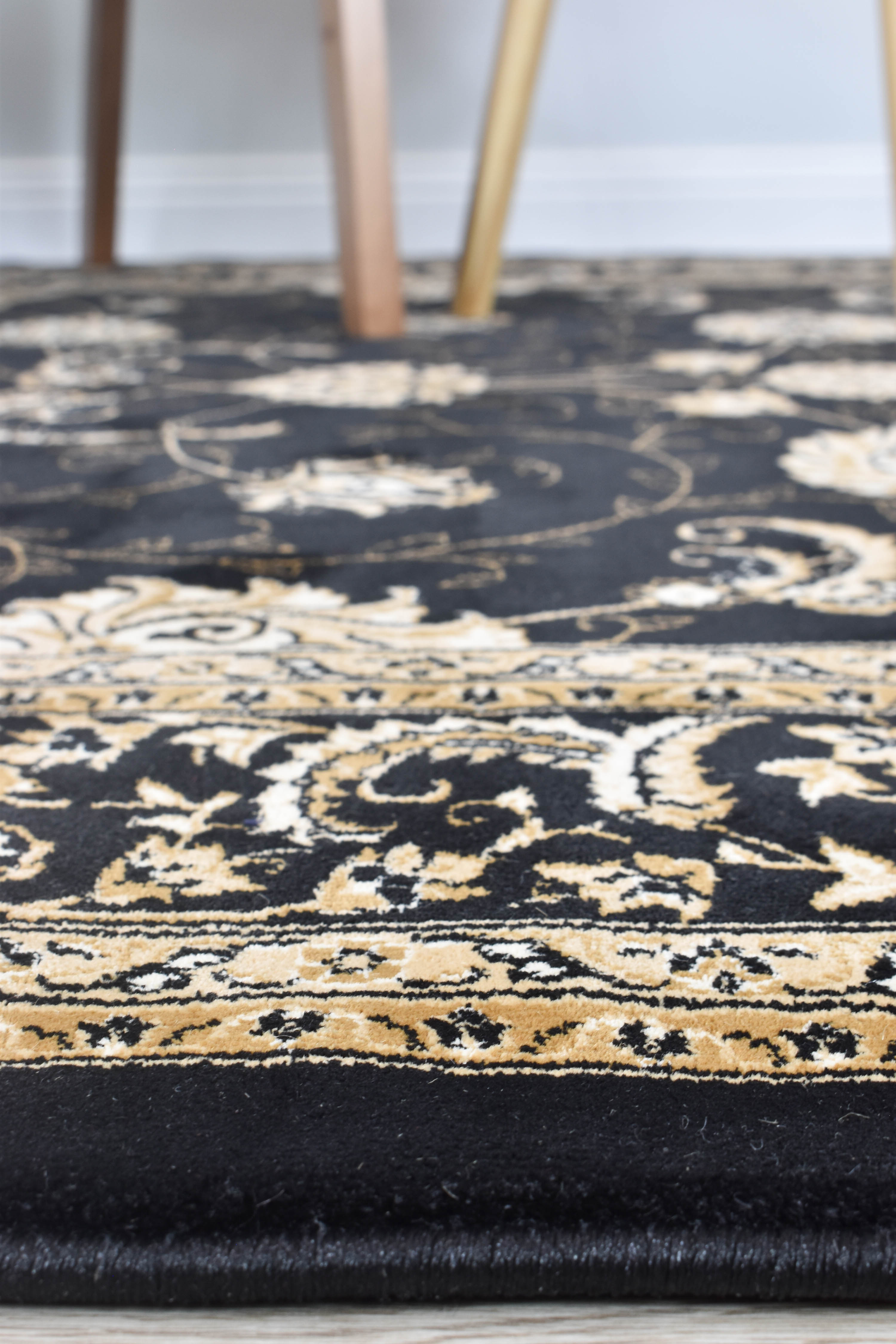 Riviera 84 Black - Black traditional rug from Vogue Rugs Australia