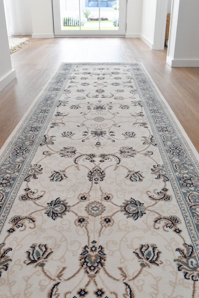 Riviera Traditional 84 Cream Blue Runner - Blue traditional rug from Vogue Rugs Australia