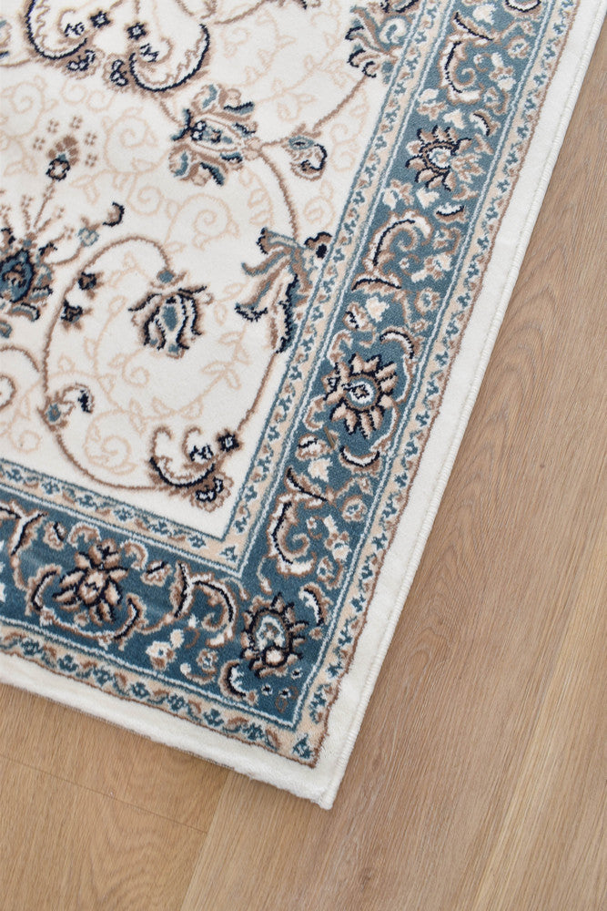 Riviera Traditional 84 Cream Blue Runner - Blue traditional rug from Vogue Rugs Australia