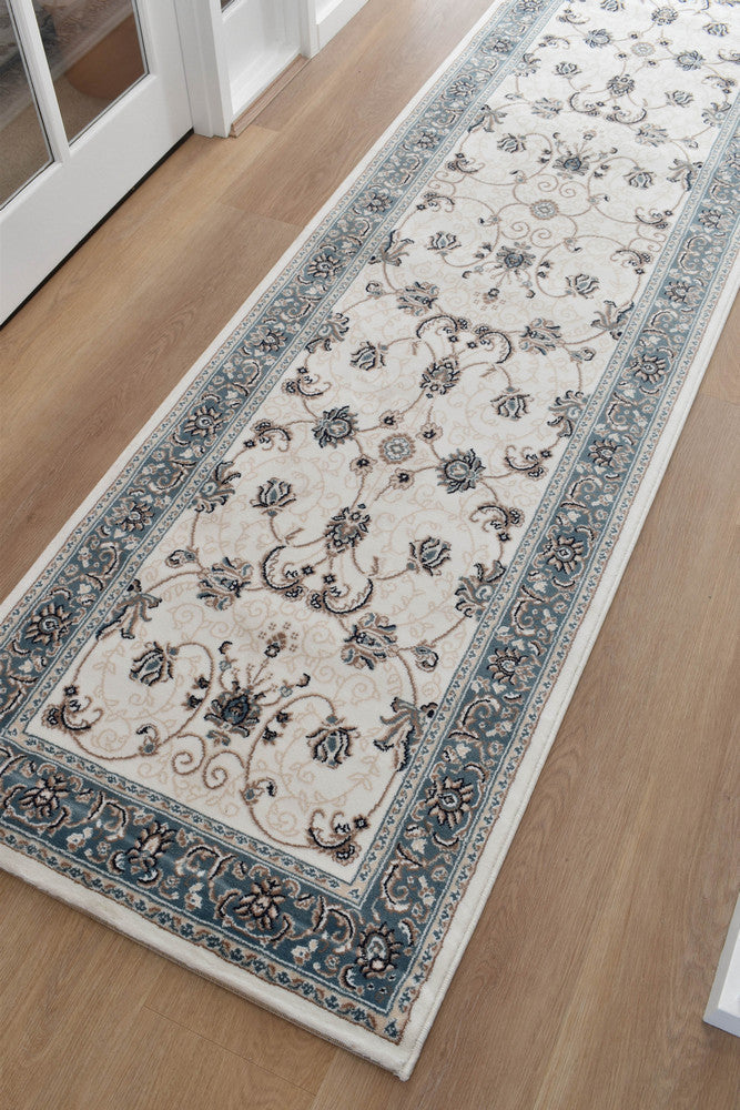 Riviera Traditional 84 Cream Blue Runner - Blue traditional rug from Vogue Rugs Australia