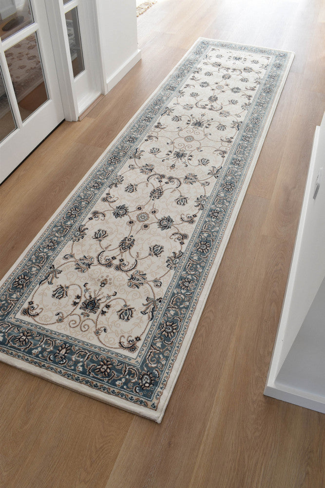 Riviera Traditional 84 Cream Blue - Blue traditional rug from Vogue Rugs Australia