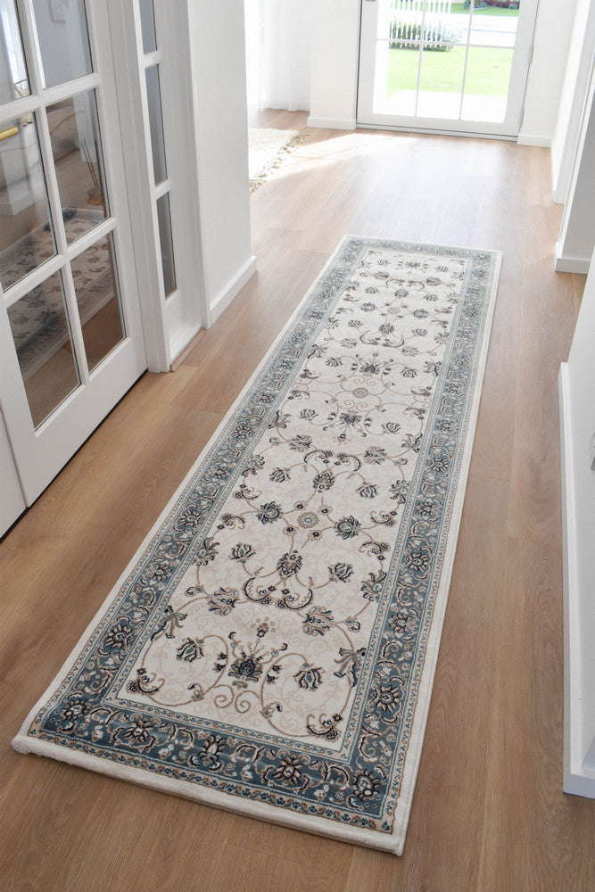 Riviera Traditional 84 Cream Blue - Blue traditional rug from Vogue Rugs Australia