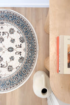 Riviera Traditional 84 Cream Blue Round Rug.