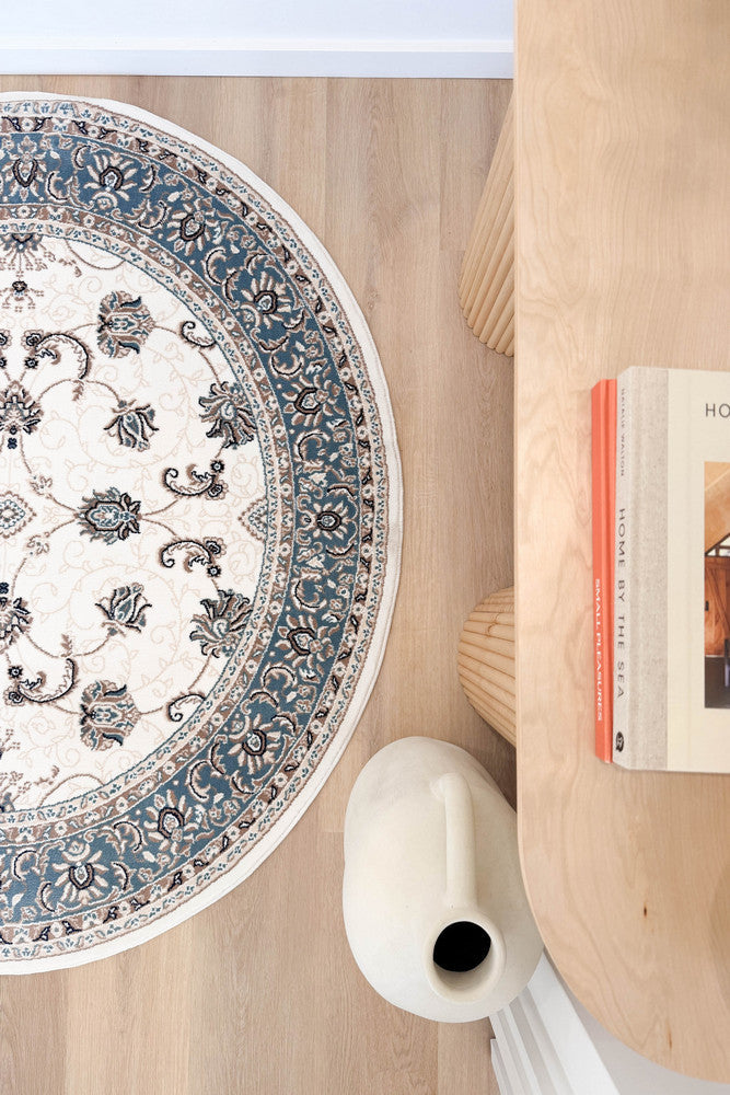 Riviera Traditional 84 Cream Blue - Blue traditional rug from Vogue Rugs Australia