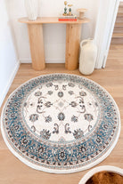 Riviera Traditional 84 Cream Blue Round Rug.