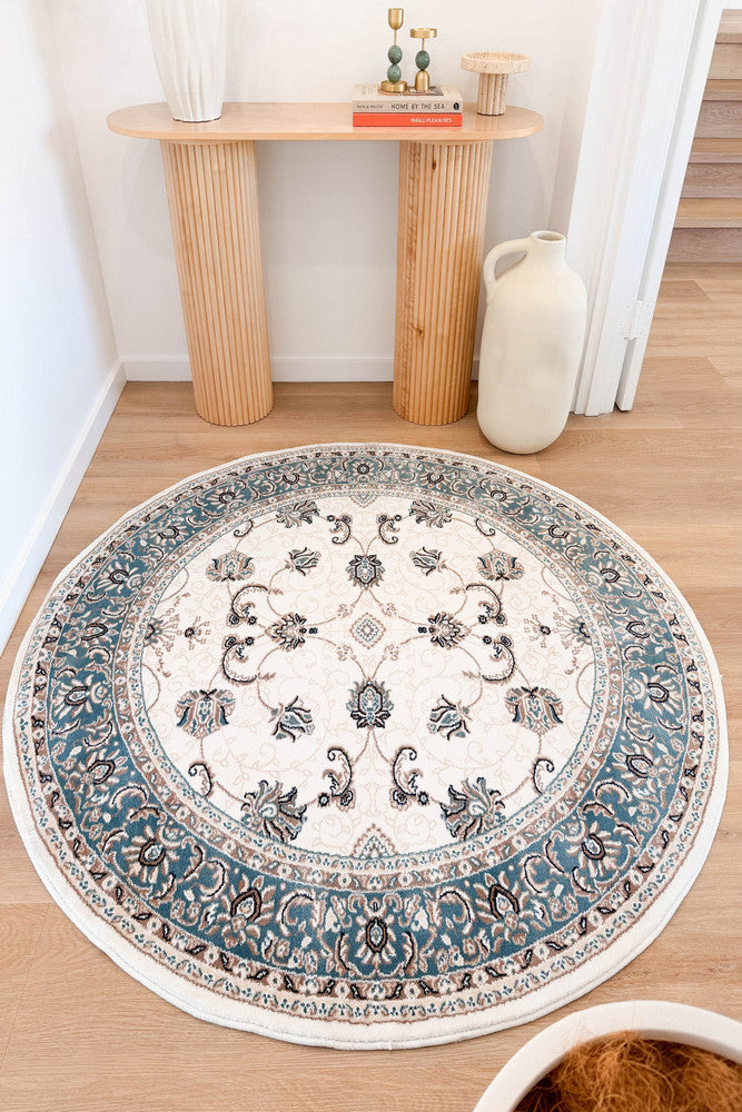 Riviera Traditional 84 Cream Blue - Blue traditional rug from Vogue Rugs Australia