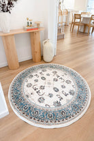 Riviera Traditional 84 Cream Blue Round Rug.