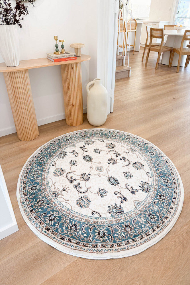 Riviera Traditional 84 Cream Blue - Blue traditional rug from Vogue Rugs Australia