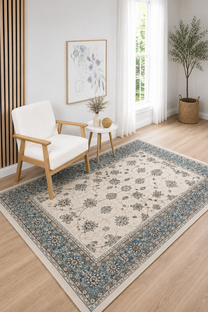 Riviera Traditional 84 Cream Blue - Blue traditional rug from Vogue Rugs Australia