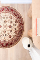 Riviera Traditional 84 Cream Red Round Rug.