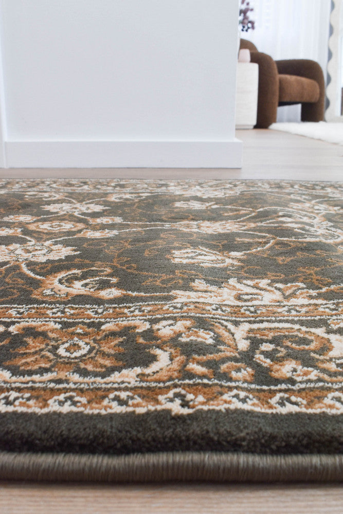 Riviera Traditional 84 Green Runner - Cream traditional rug from Vogue Rugs Australia
