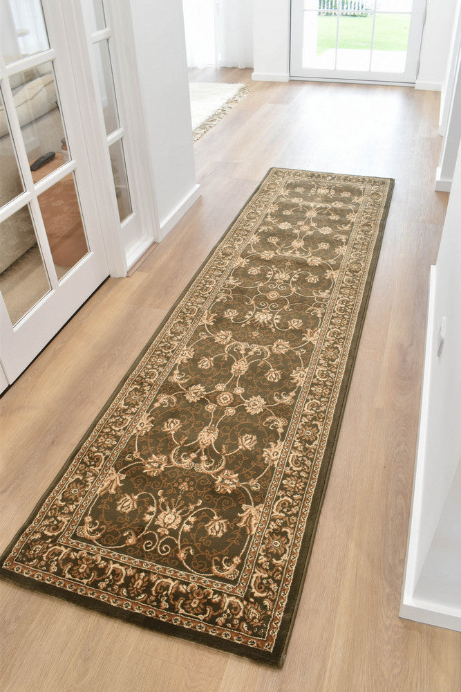 Riviera Traditional 84 Green Runner - Cream traditional rug from Vogue Rugs Australia