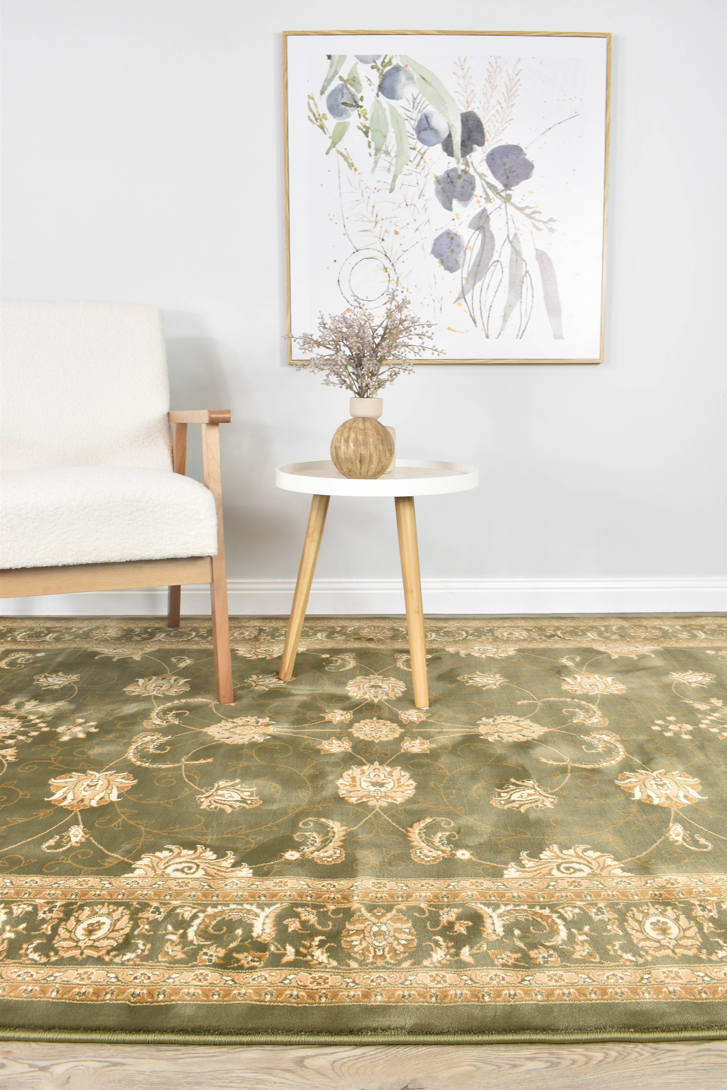 Riviera 84 Green - Cream traditional rug from Vogue Rugs Australia