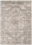 Solenne Cream & Olive Distressed Medallion Vintage Rug - S600 - Cream vintage rug from Vogue Rugs Australia