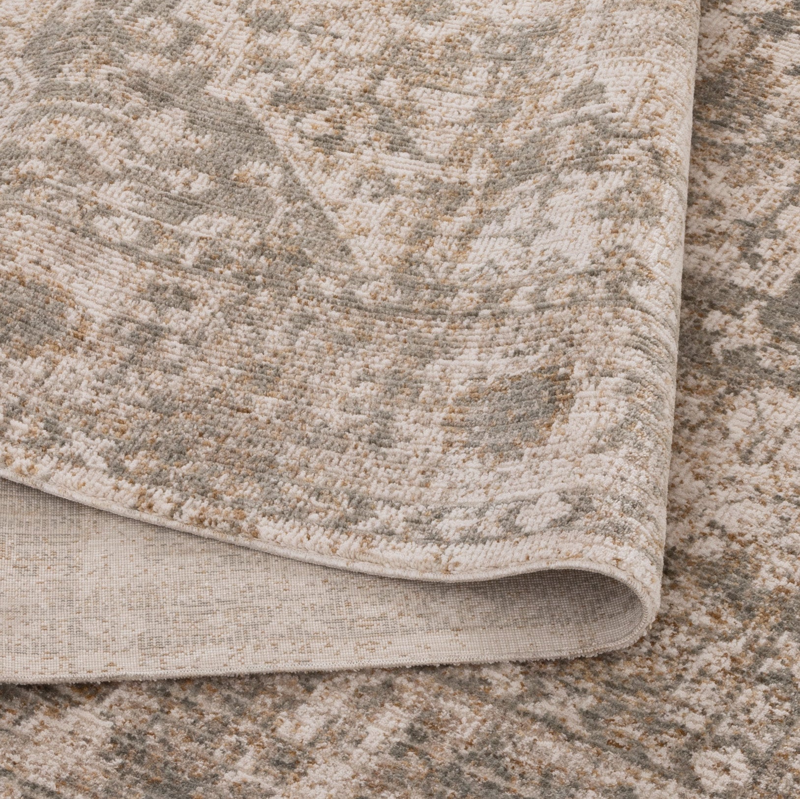 Solenne Cream & Olive Distressed Medallion Vintage Rug - S600 - Cream vintage rug from Vogue Rugs Australia
