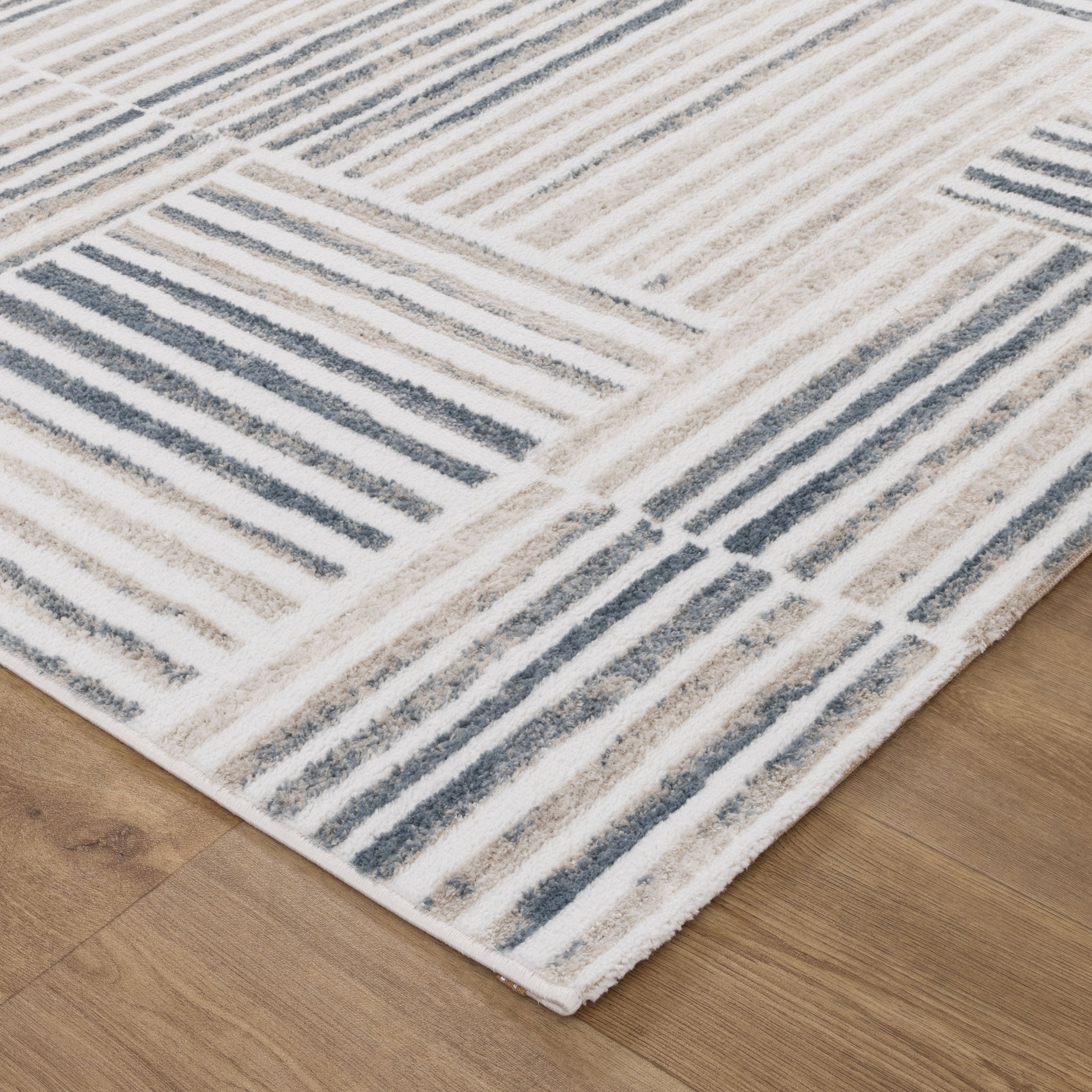 Wellington Geometric Lines Blue Rug - W002.