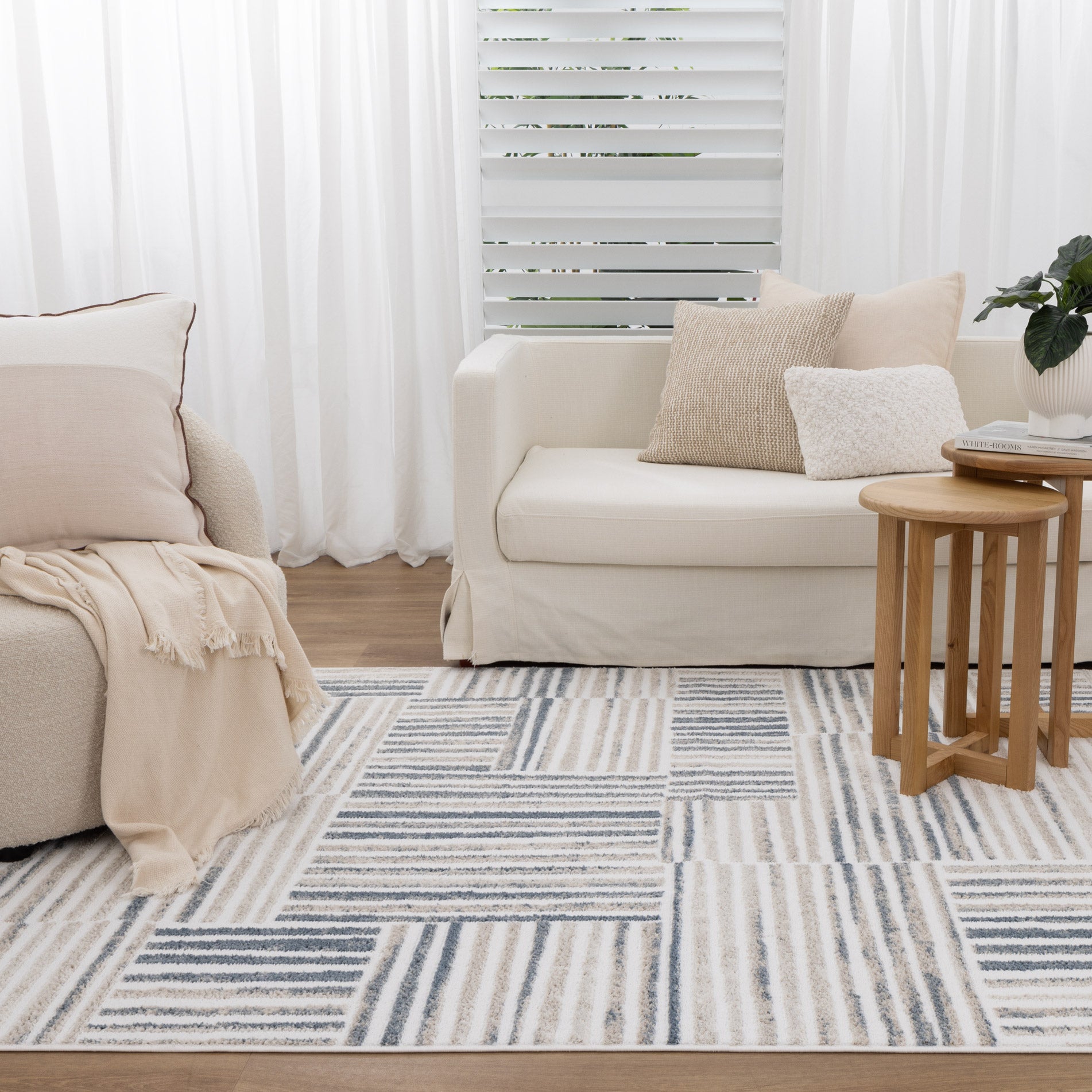 Wellington Geometric Lines Blue Rug - W002 - Blue area rug rug from Vogue Rugs Australia