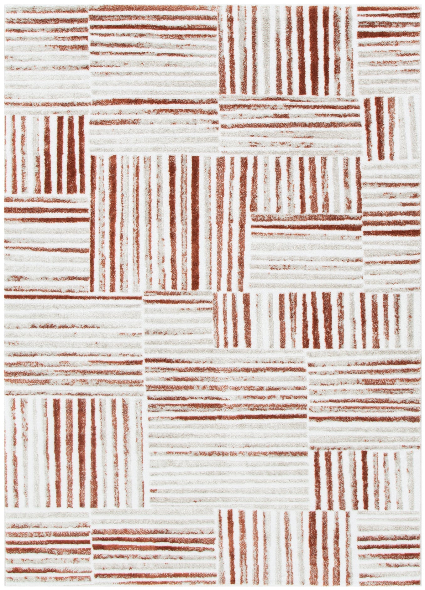 Wellington Geometric Lines Rust Rug - W004.